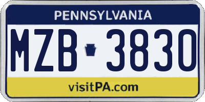 PA license plate MZB3830