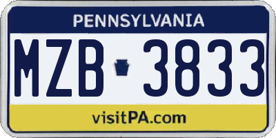 PA license plate MZB3833