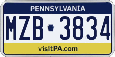 PA license plate MZB3834