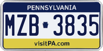 PA license plate MZB3835