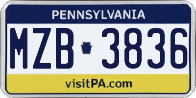 PA license plate MZB3836