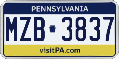 PA license plate MZB3837