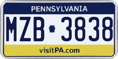 PA license plate MZB3838