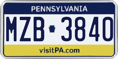 PA license plate MZB3840