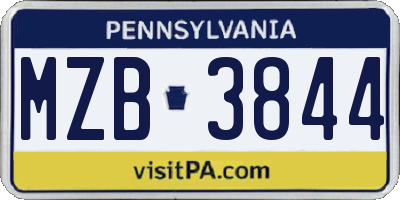 PA license plate MZB3844