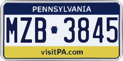 PA license plate MZB3845