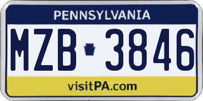 PA license plate MZB3846