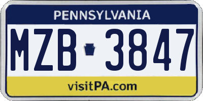 PA license plate MZB3847
