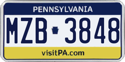 PA license plate MZB3848