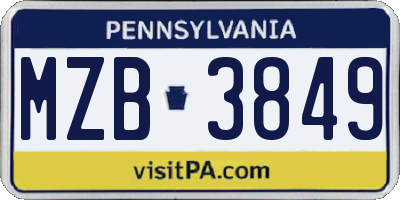 PA license plate MZB3849