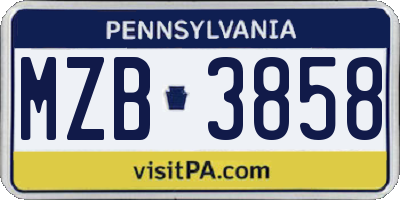 PA license plate MZB3858