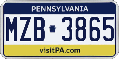 PA license plate MZB3865