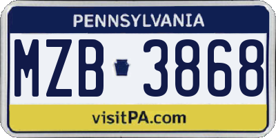 PA license plate MZB3868