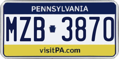 PA license plate MZB3870