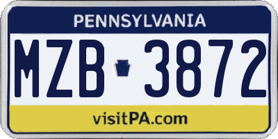 PA license plate MZB3872