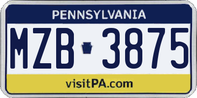 PA license plate MZB3875