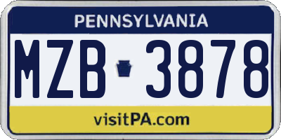 PA license plate MZB3878