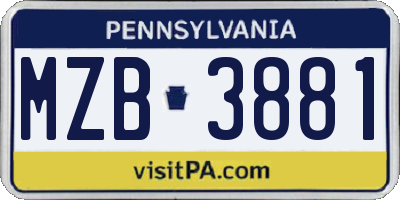 PA license plate MZB3881