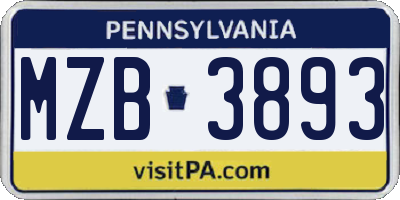 PA license plate MZB3893