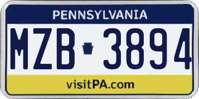 PA license plate MZB3894