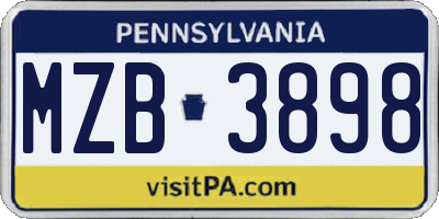 PA license plate MZB3898