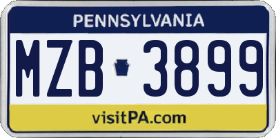 PA license plate MZB3899