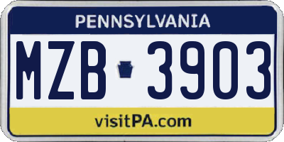 PA license plate MZB3903