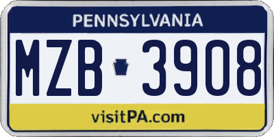 PA license plate MZB3908