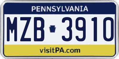 PA license plate MZB3910