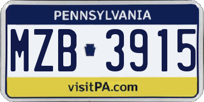 PA license plate MZB3915