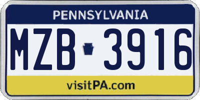 PA license plate MZB3916