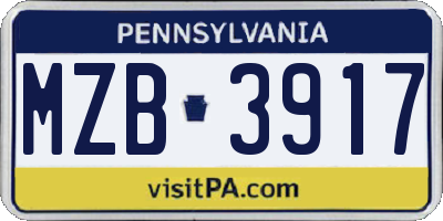 PA license plate MZB3917
