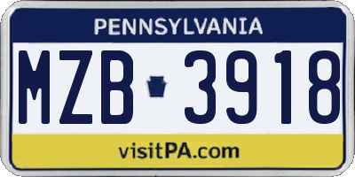 PA license plate MZB3918
