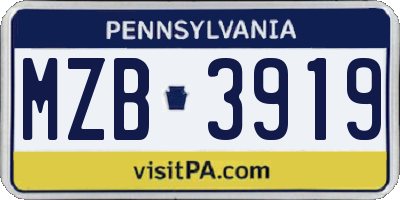 PA license plate MZB3919