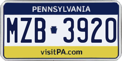 PA license plate MZB3920
