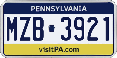 PA license plate MZB3921