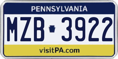 PA license plate MZB3922