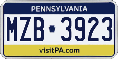 PA license plate MZB3923
