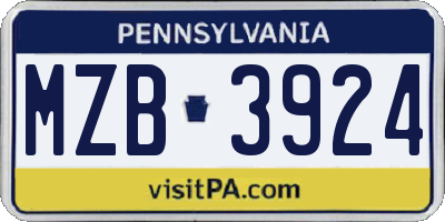 PA license plate MZB3924