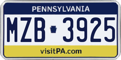 PA license plate MZB3925