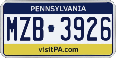 PA license plate MZB3926