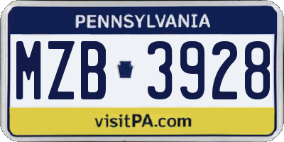 PA license plate MZB3928
