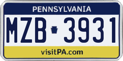PA license plate MZB3931