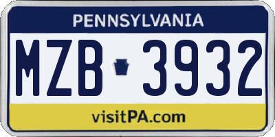 PA license plate MZB3932