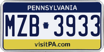 PA license plate MZB3933