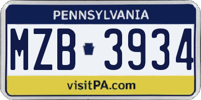 PA license plate MZB3934
