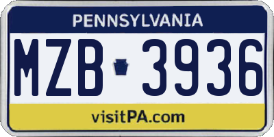 PA license plate MZB3936