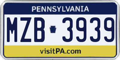 PA license plate MZB3939