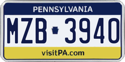 PA license plate MZB3940