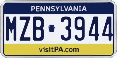 PA license plate MZB3944